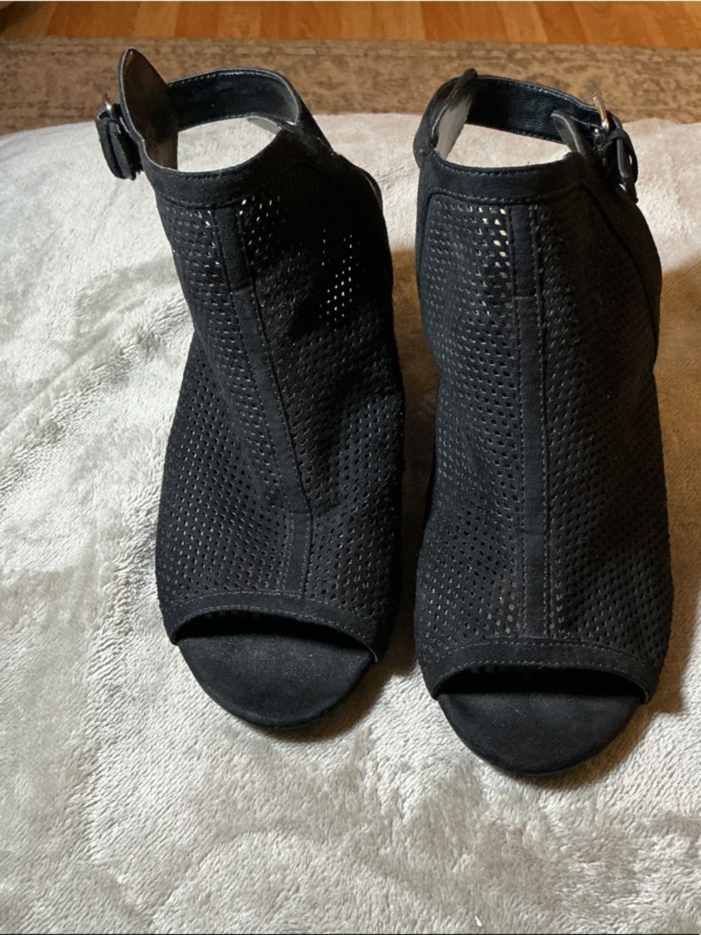 Unisa Black Perforated Peep-Toe Ankle Booties